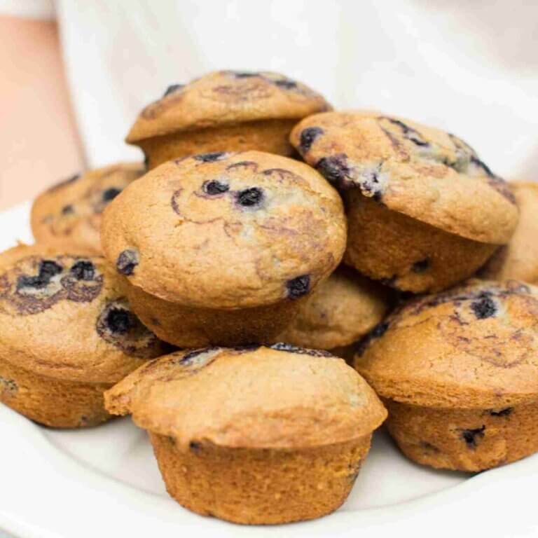 Tray of fresh blueberry muffins