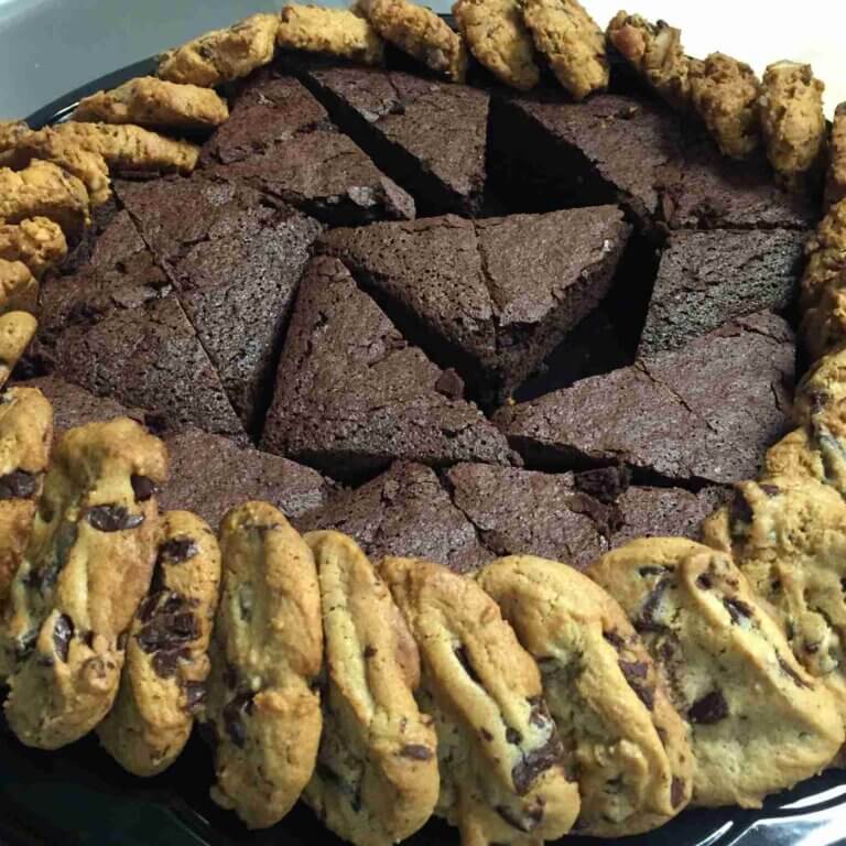 Platter of brownies and cookies