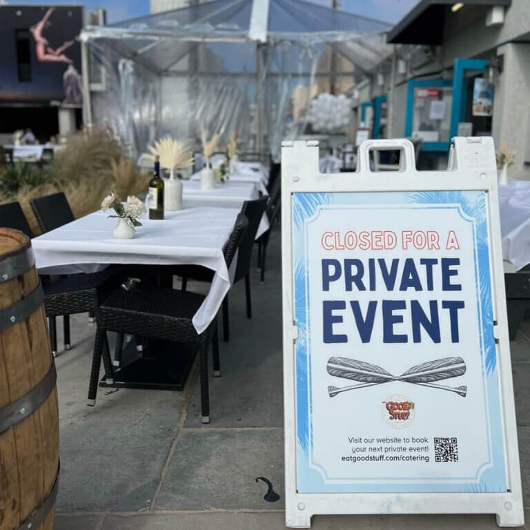 Sign reading closed for a private event
